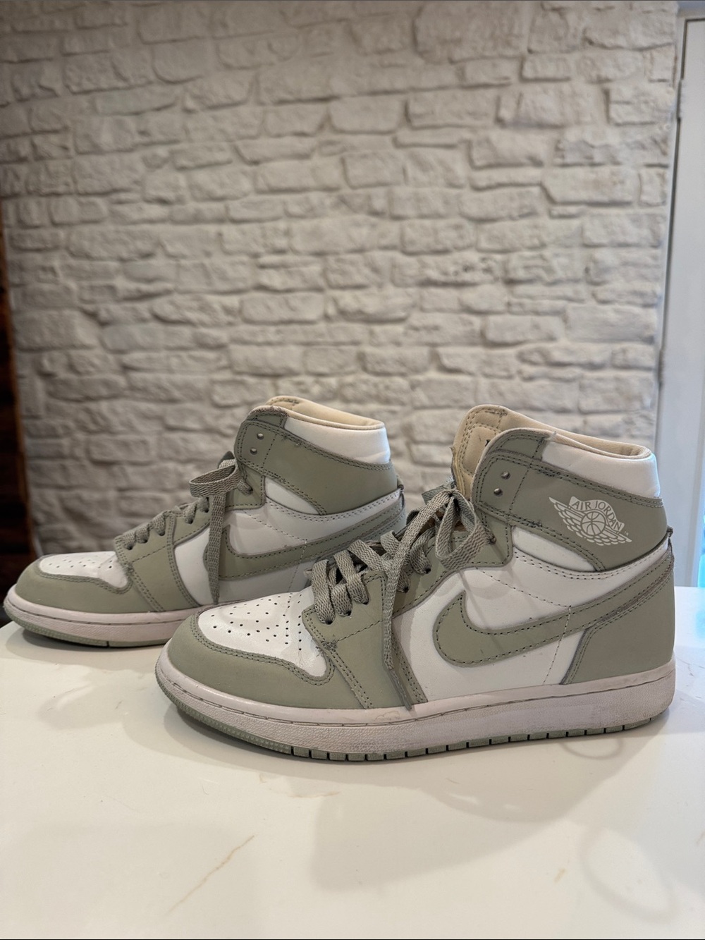 Nike Air Jordan 1 High White and Light Olive Sneakers